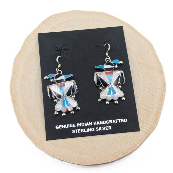 Genuine Native American Earrings Zuni Handmade Jewelry Thunderbird Design ***‎ - Picture 3 of 12